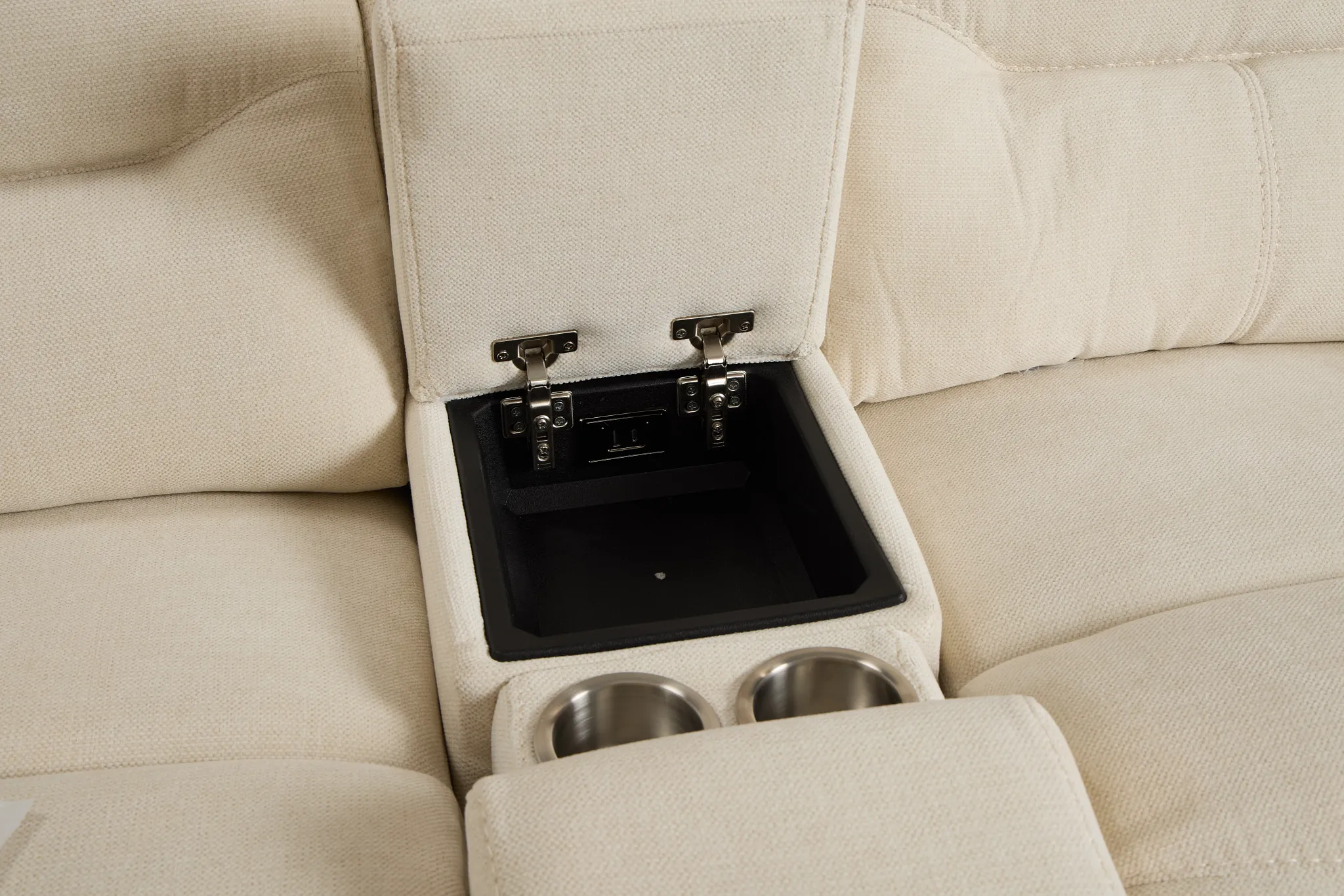 Travis Light Beige Fabric Medium Triple Power 2-arm Sectional