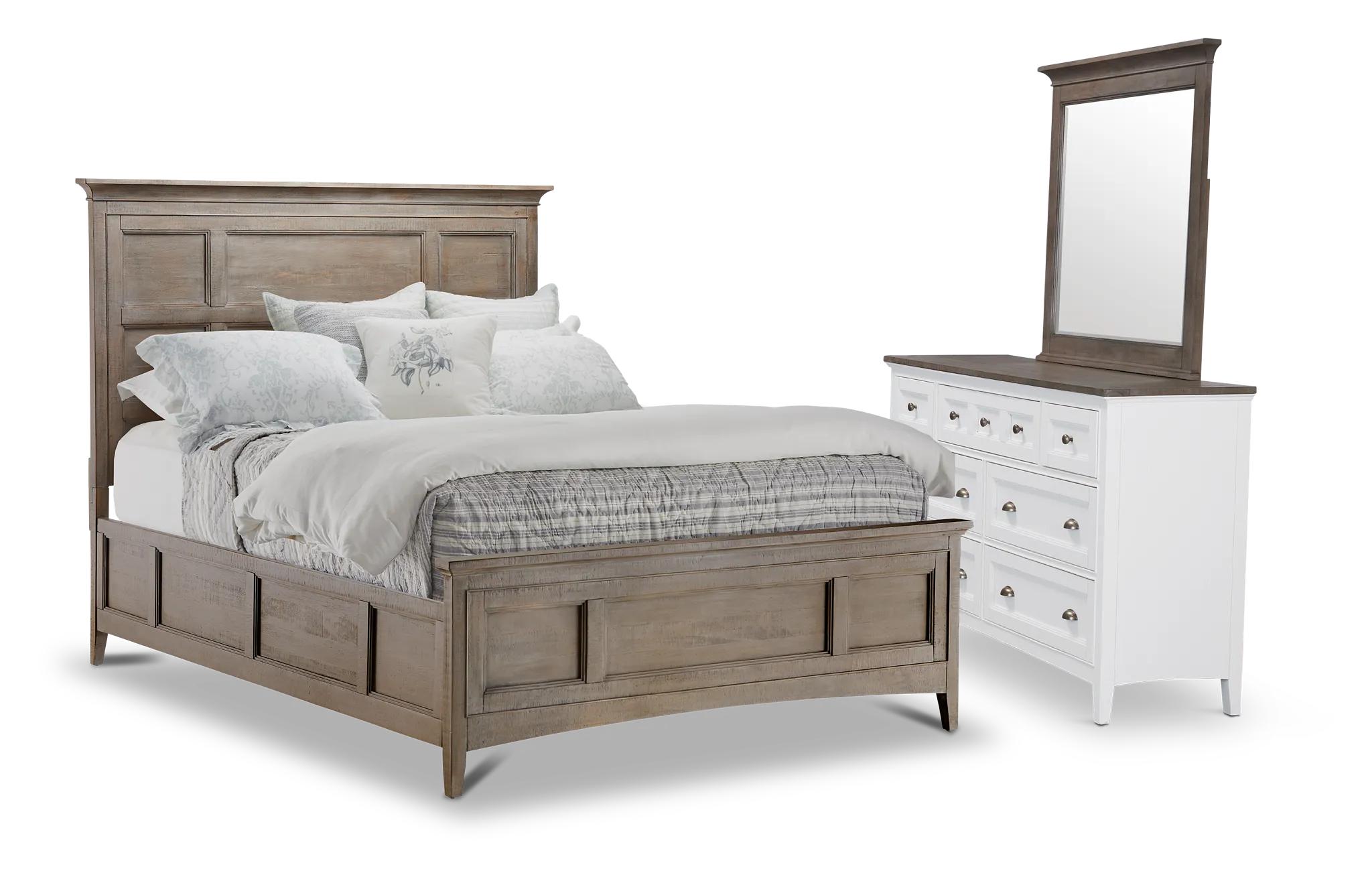 Heron Cove Light Tone Panel Bedroom With Two-tone Cases