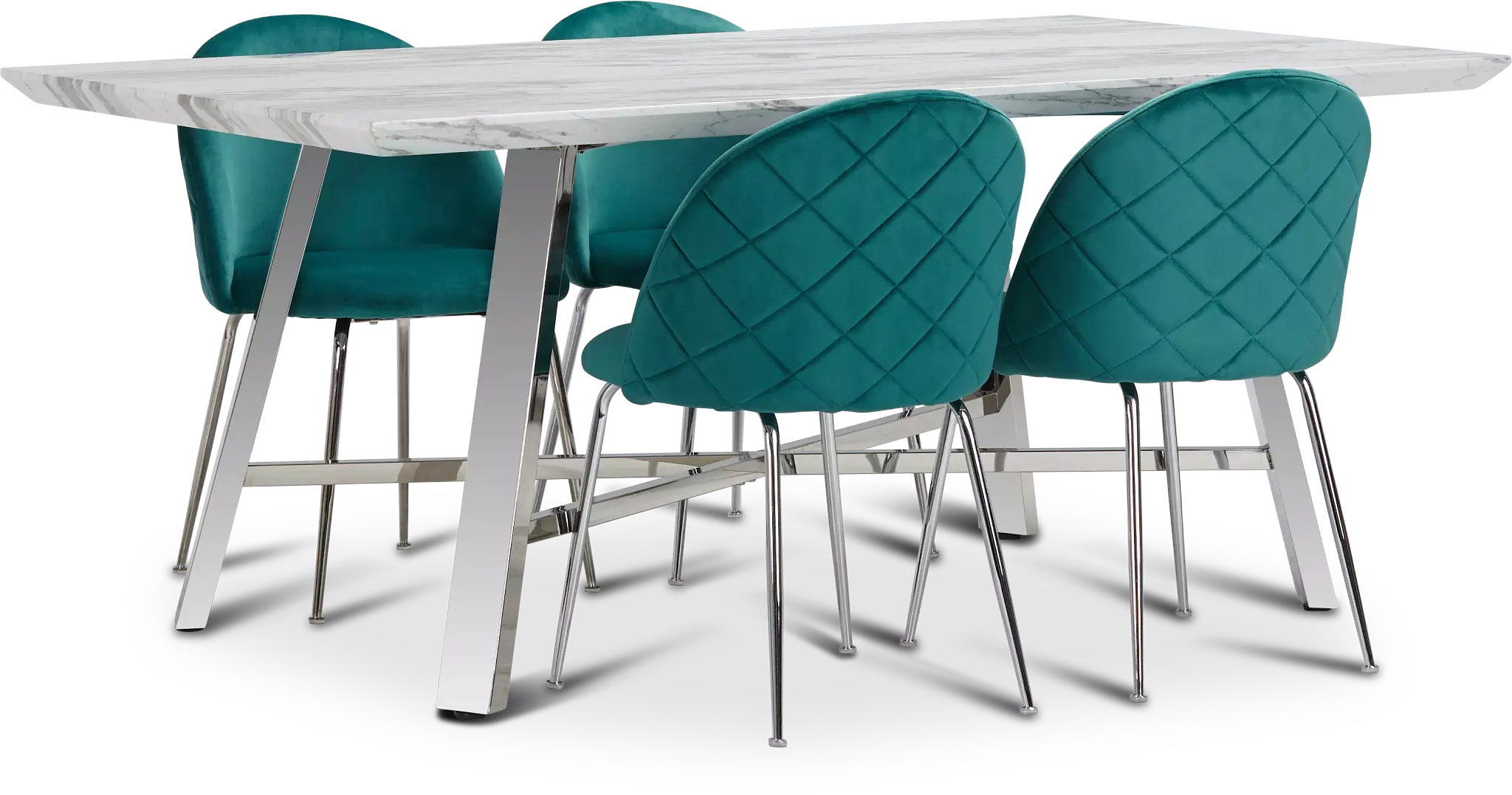 Capri Stainless Steel Dk Teal Rectangular Table & 4 Upholstered Chairs Capri Stainless Steel Dk Teal Rectangular Table & 4 Upholstered Chairs