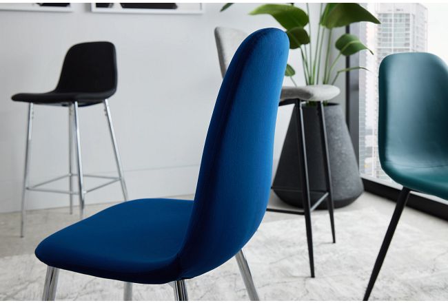 Havana Dark Blue Velvet Upholstered Side Chair W/ Chrome Legs