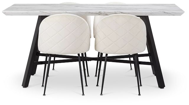 Capri Black Ivory Rectangular Table & 4 Upholstered Chairs