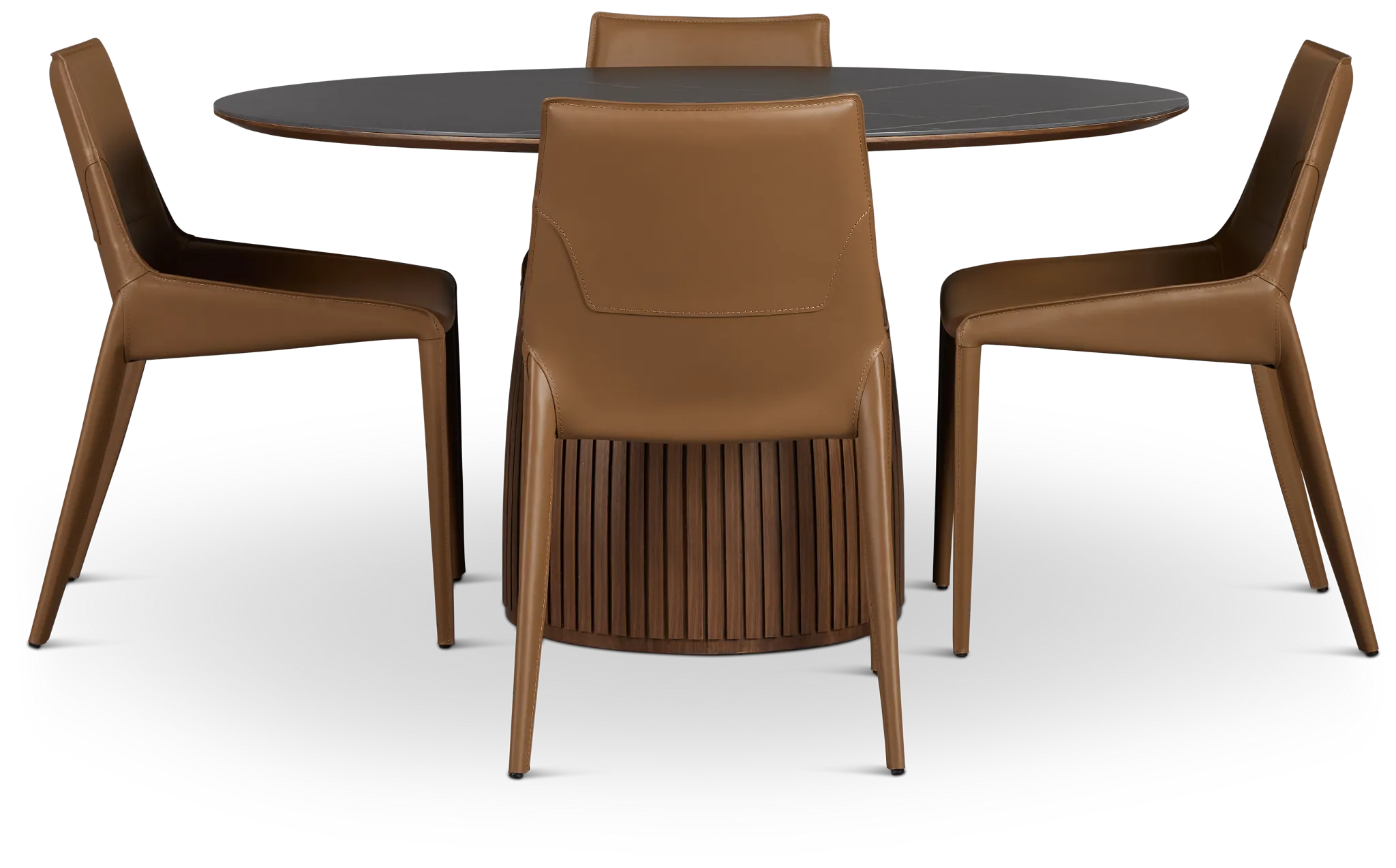 Wayne Two-tone Stone Round Table & 4 Brown Upholstered Chairs