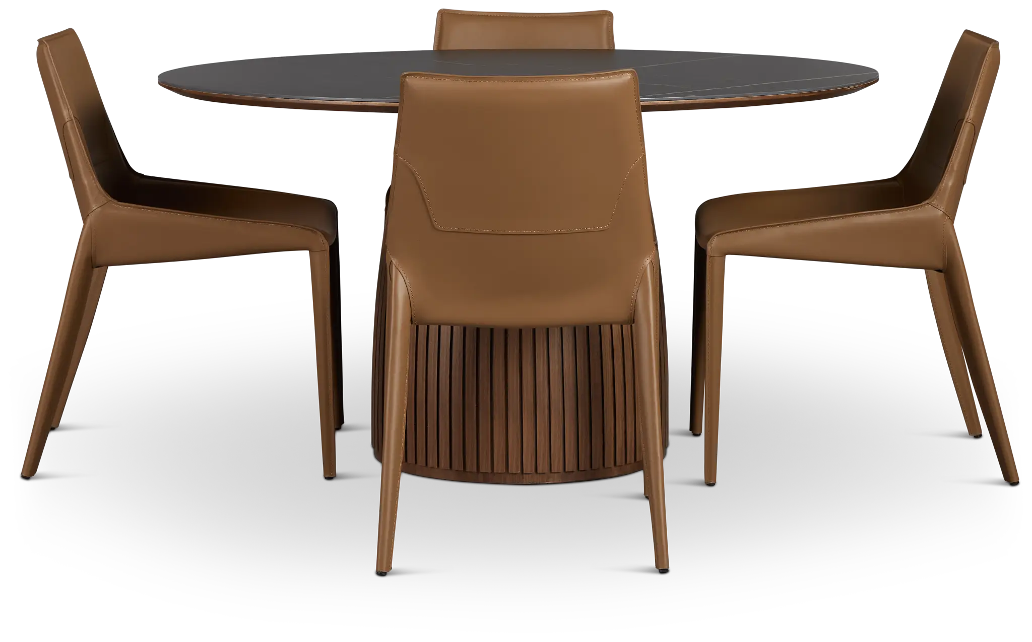 Wayne Two-tone Stone Round Table & 4 Brown Upholstered Chairs Wayne Two-tone Stone Round Table & 4 Brown Upholstered Chairs