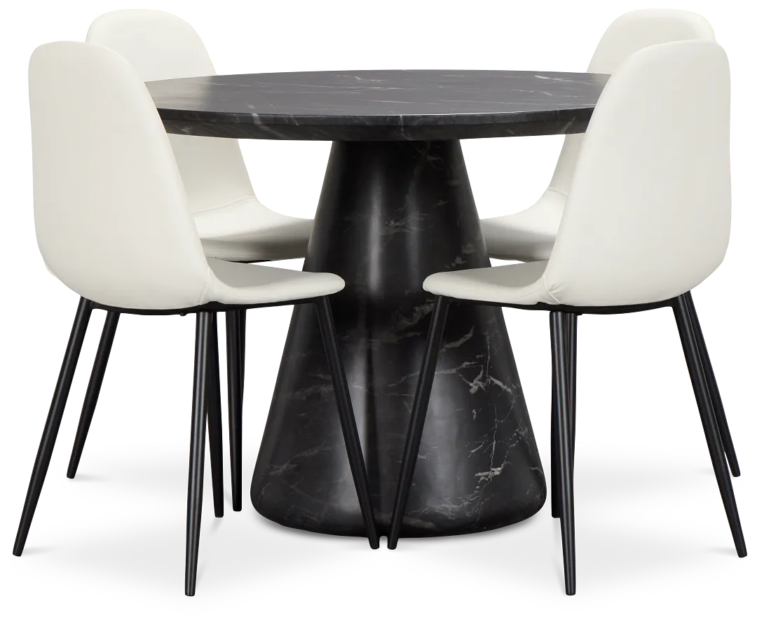 Merrick Black Round Table & 4 Upholstered Chairs