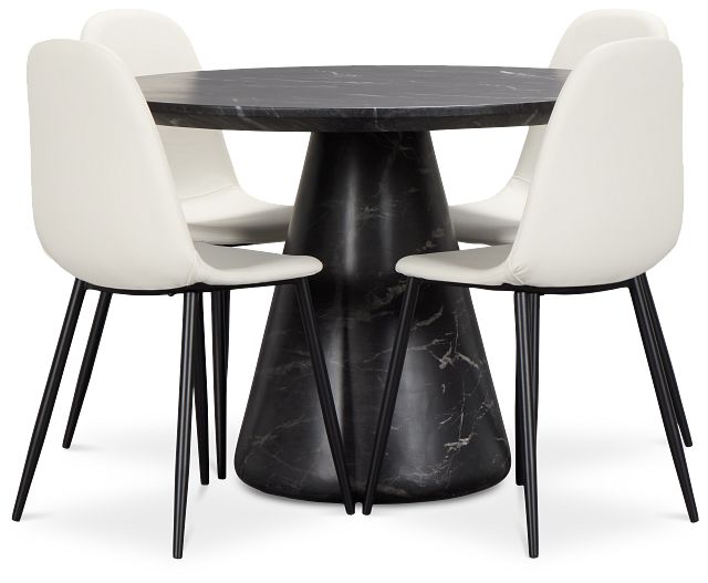 Merrick Black Round Table & 4 Upholstered Chairs