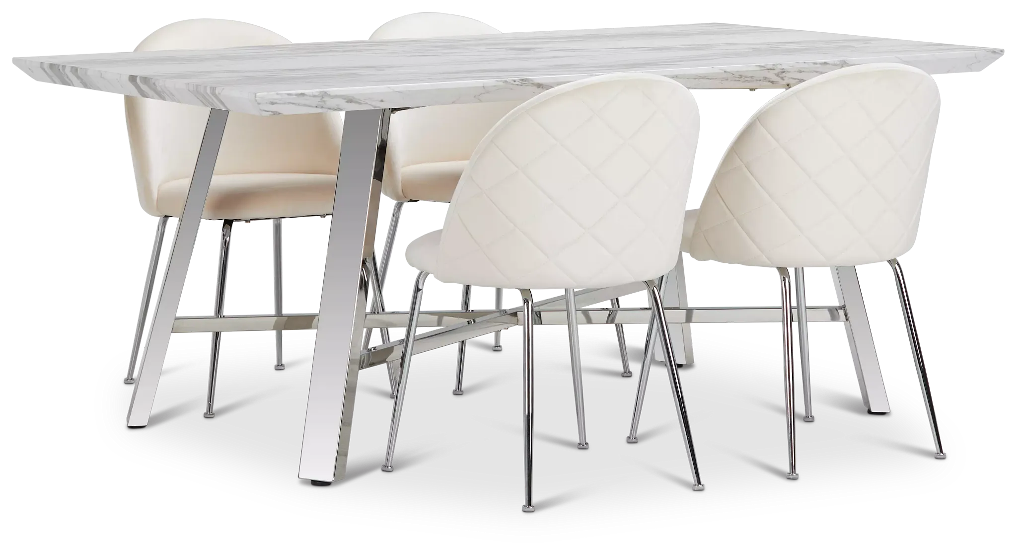 Capri Stainless Steel Ivory Rectangular Table & 4 Upholstered Chairs