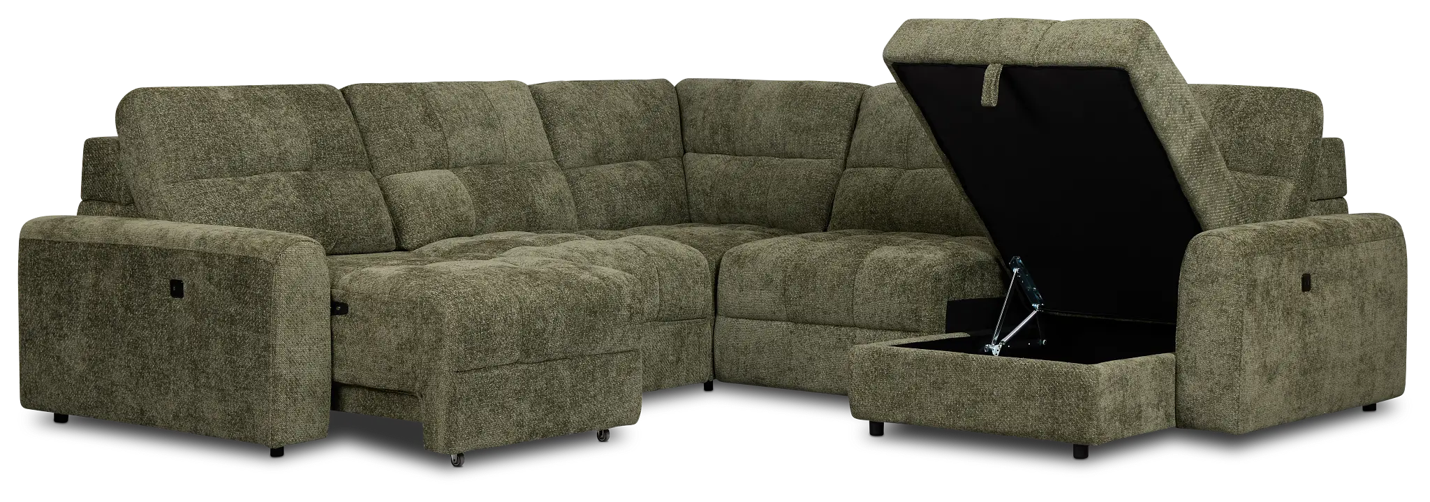 Hendrix Green Fabric Small Right Chaise Power Extension Sectional Hendrix Green Fabric Small Right Chaise Power Extension Sectional