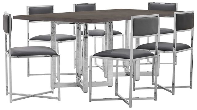 Amalfi Gray Wood Rectangular Table & 4 Metal Chairs