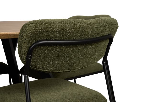 Lynden Light Tone Round Table & 4 Green Metal Upholstered Side Chairs