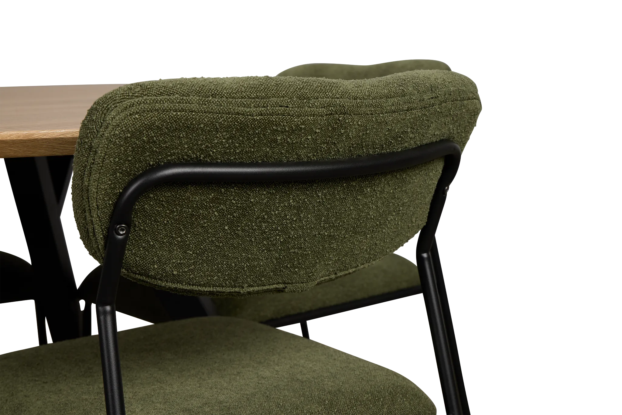 Lynden Light Tone Round Table & 4 Green Metal Upholstered Side Chairs