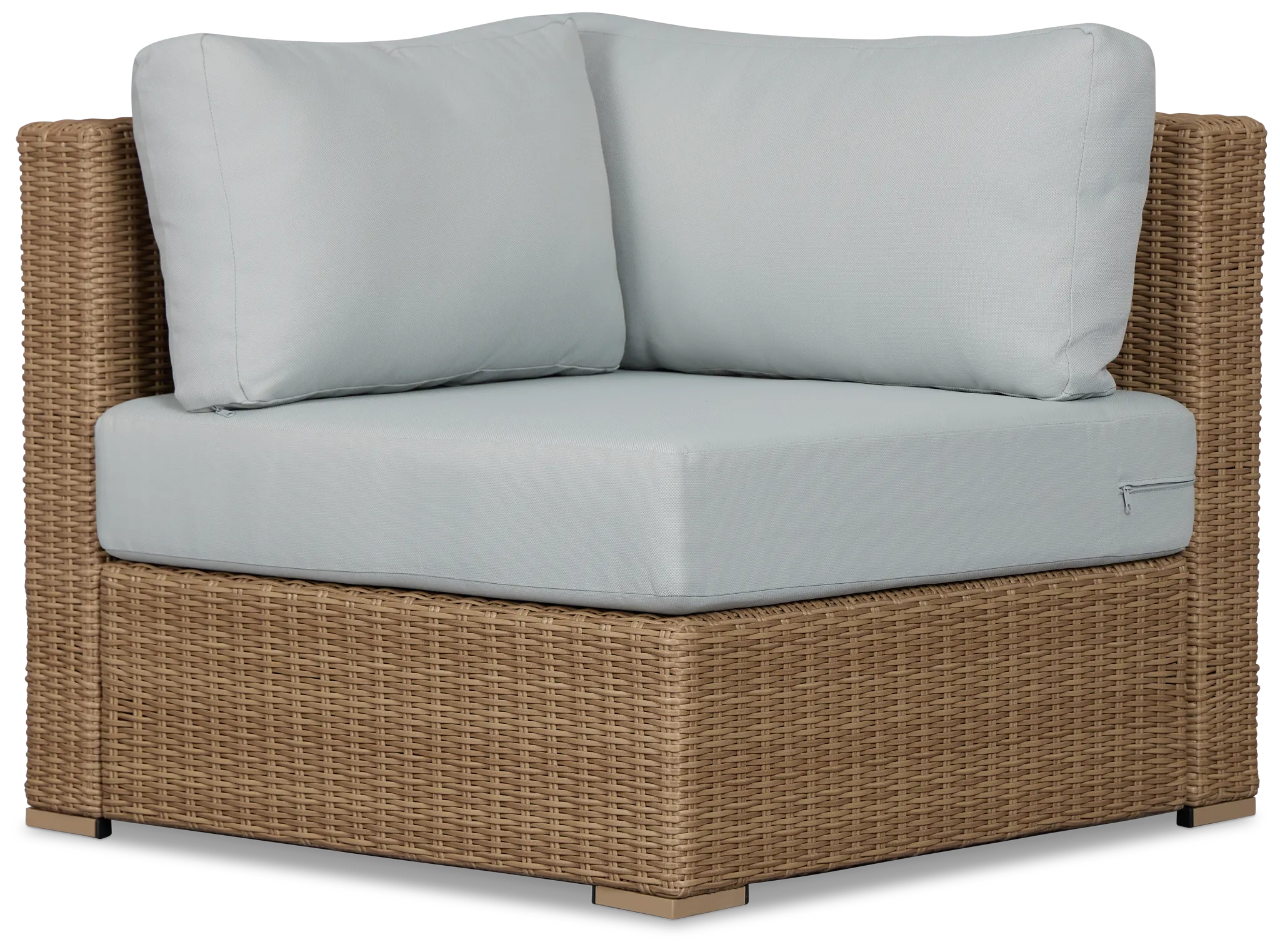 Montecito Light Tone Corner Chair With Light Blue Cushions