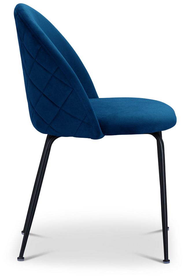 Capri Dark Blue Velvet Upholstered Side Chair W/ Black Legs