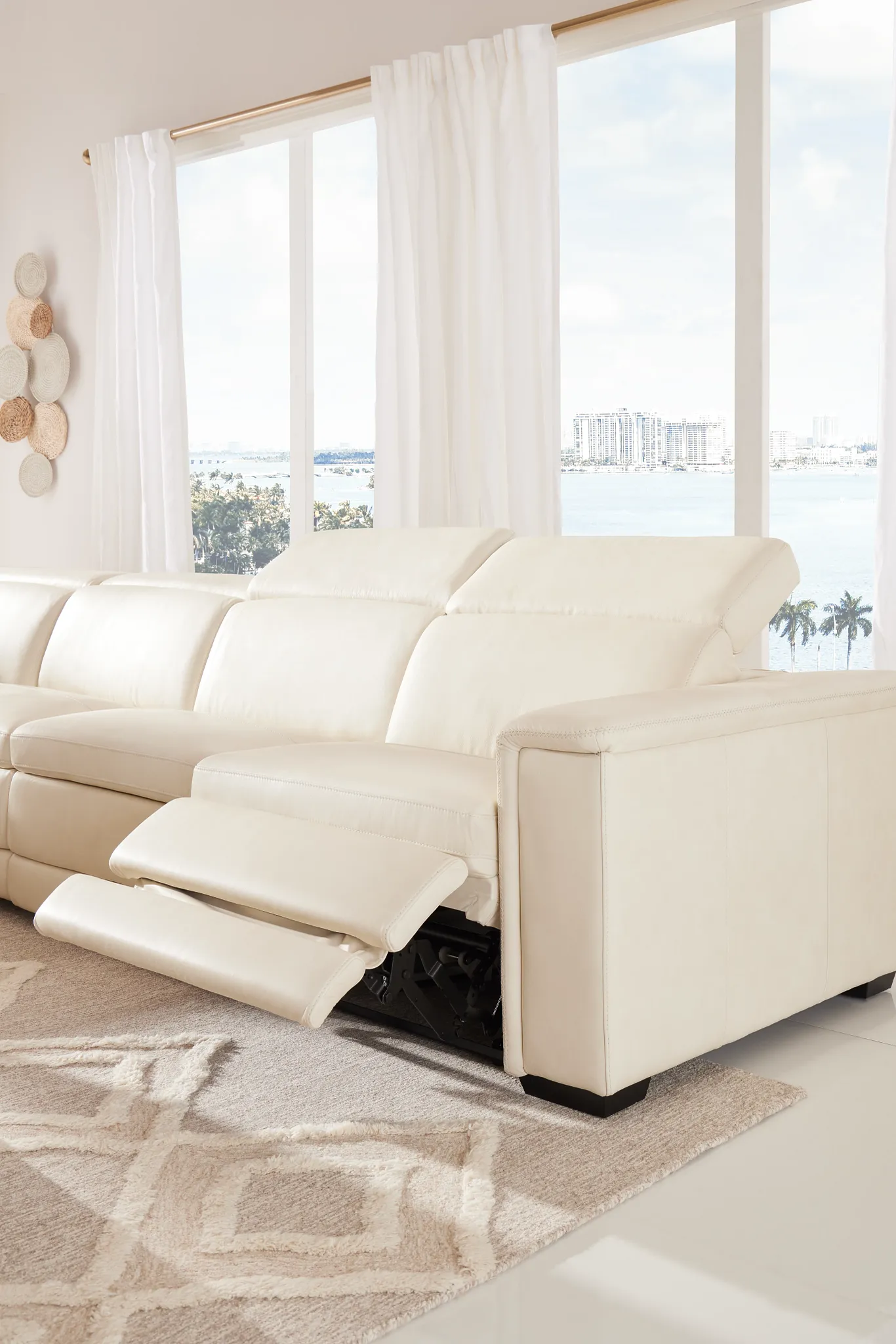 Ainsley White Leather Large Dual Power Reclining Two-arm Sectional