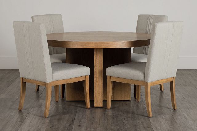 Tahoe Light Tone Round Table & 4 Upholstered Chairs