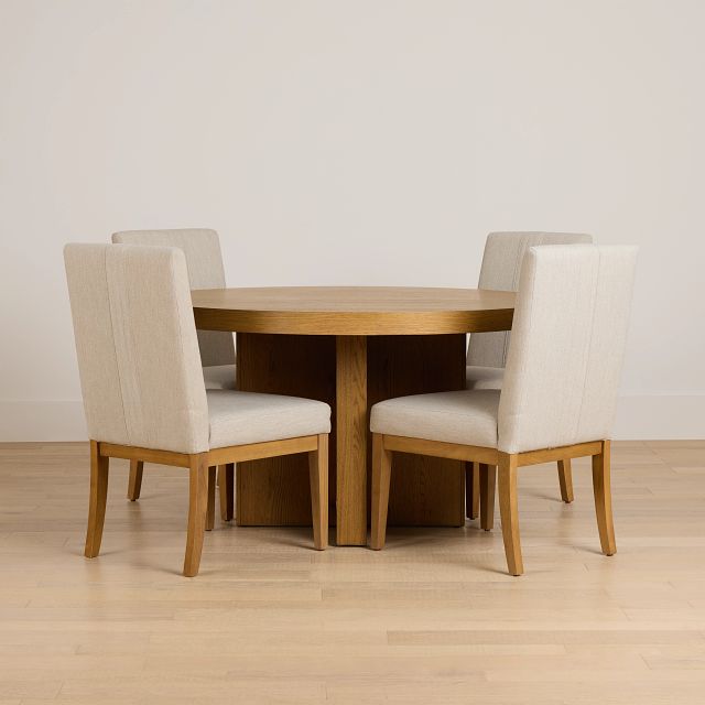 Tahoe Light Tone Round Table & 4 Upholstered Chairs