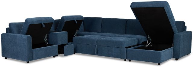 Addie Blue Fabric Medium Right Chaise Sleeper Sectional With Console