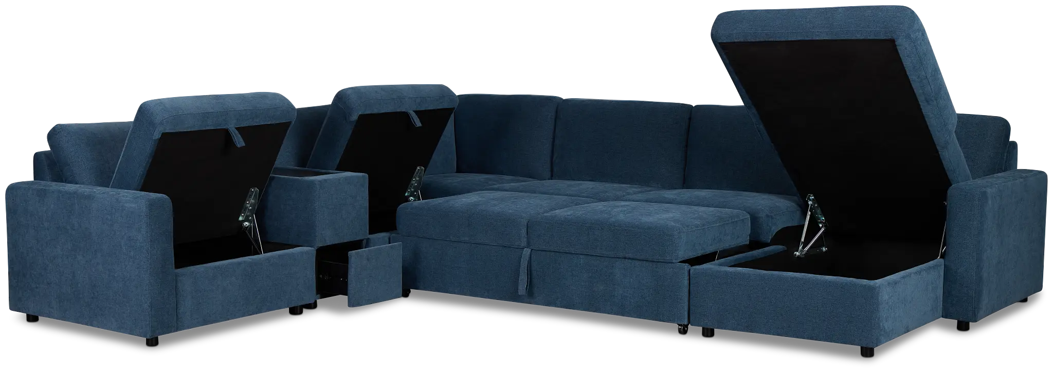 Addie Blue Fabric Medium Right Chaise Sleeper Sectional With Console Addie Blue Fabric Medium Right Chaise Sleeper Sectional With Console
