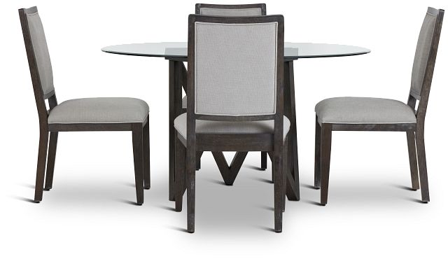 Tribeca Dark Tone Glass Table & 4 Wood Chairs