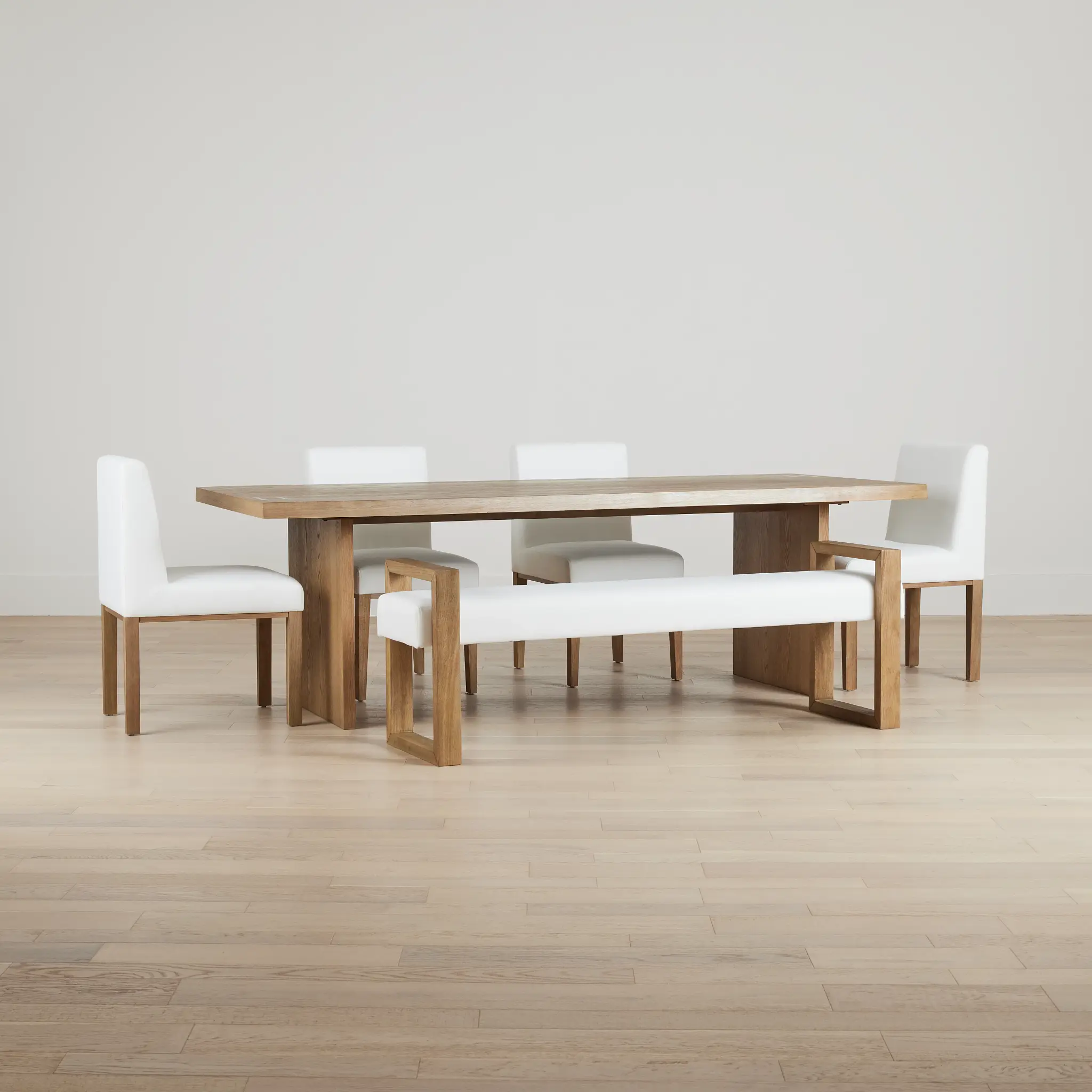 Haven Light Tone Wood Rectangular Table With 4 Side Chairs & Bench Haven Light Tone Wood Rectangular Table With 4 Side Chairs & Bench