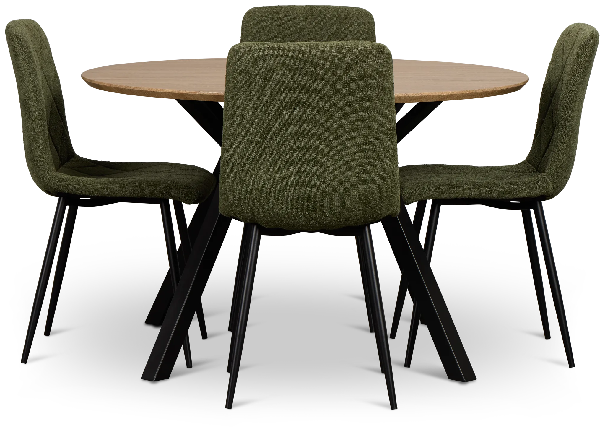 Lynden Light Tone Round Table & 4 Green Upholstered Side Chairs
