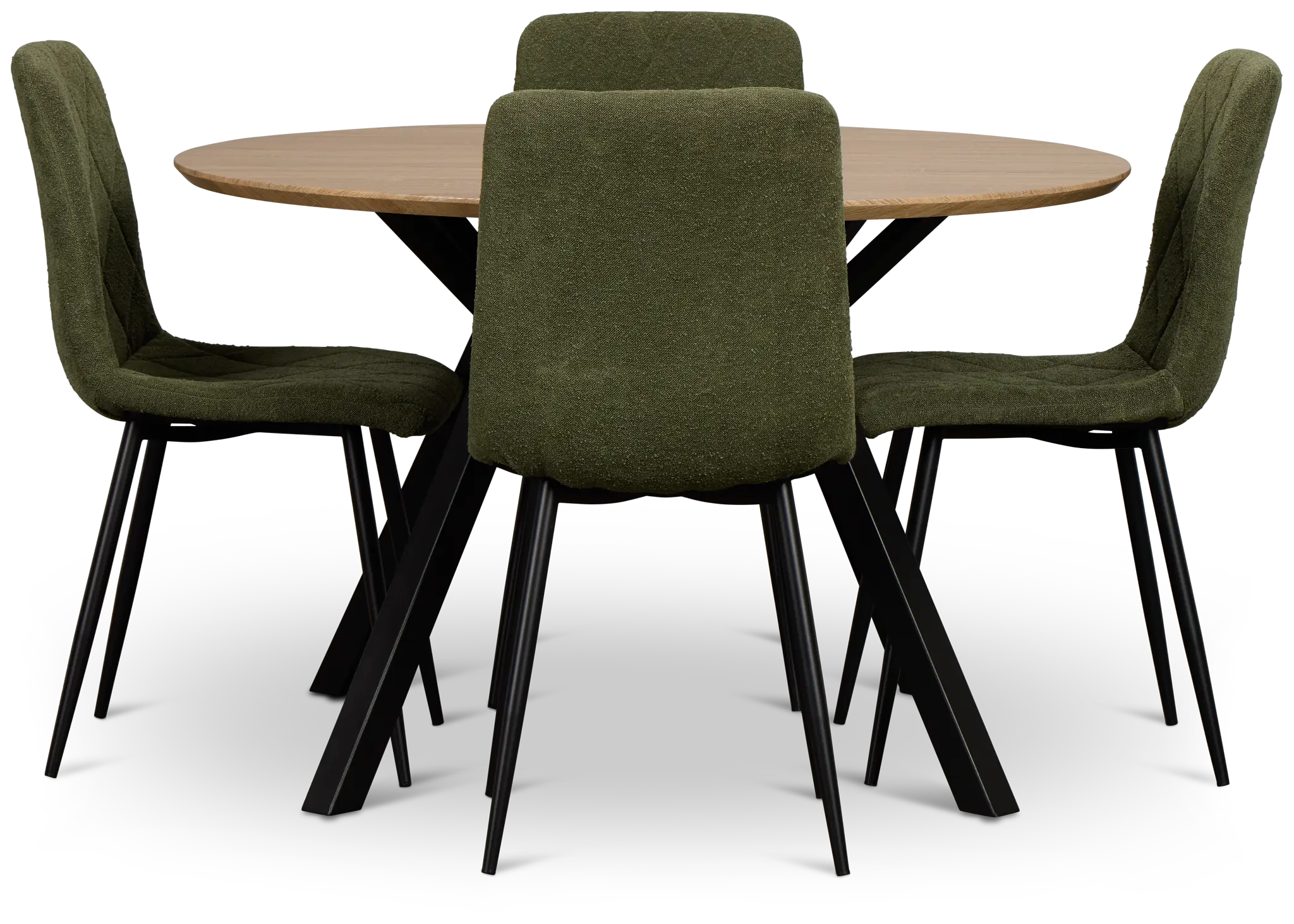 Lynden Light Tone Round Table & 4 Green Upholstered Side Chairs Lynden Light Tone Round Table & 4 Green Upholstered Side Chairs