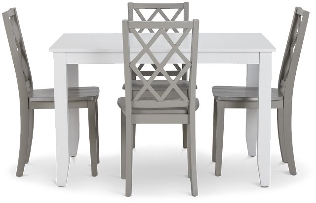 Edgartown White Rect Table & 4 Light Gray Wood Chairs (2)
