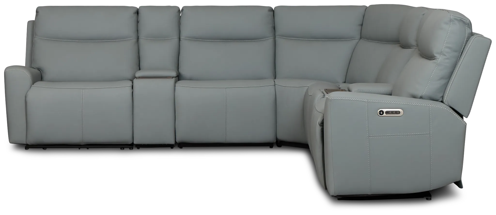 Flexsteel Sterling Blue Lthr/vinyl Large Triple Power Reclining Two-arm Sectional