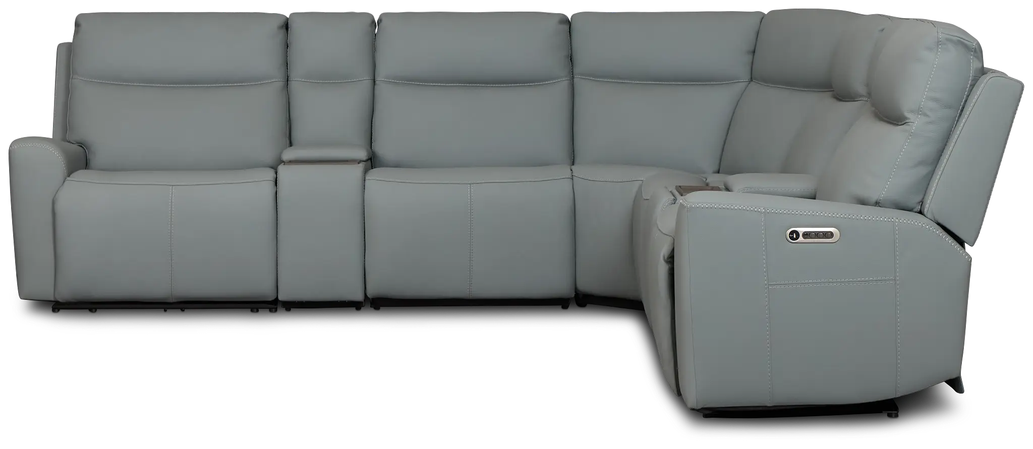Flexsteel Sterling Blue Lthr/vinyl Large Triple Power Reclining Two-arm Sectional Flexsteel Sterling Blue Lthr/vinyl Large Triple Power Reclining Two-arm Sectional