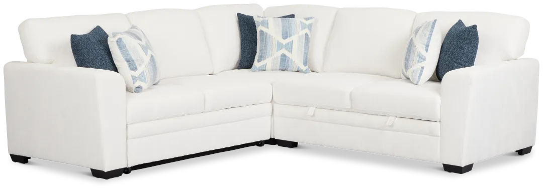 Everly White Fabric Small 2-arm Left Sleeper Storage Sectional