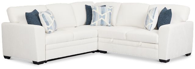 Everly White Fabric Small 2-arm Left Sleeper Storage Sectional