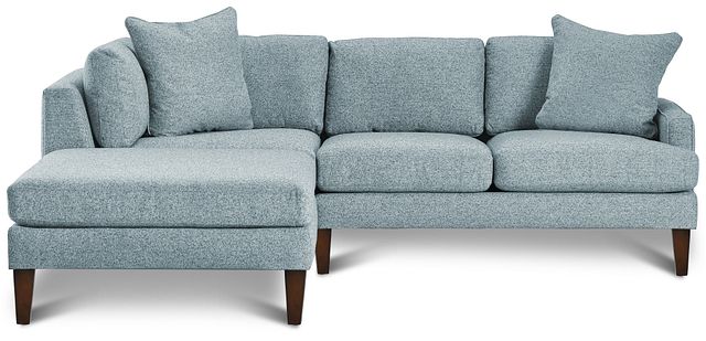 Morgan Teal Fabric Small Left Bumper Sectional W/ Wood Legs (4)