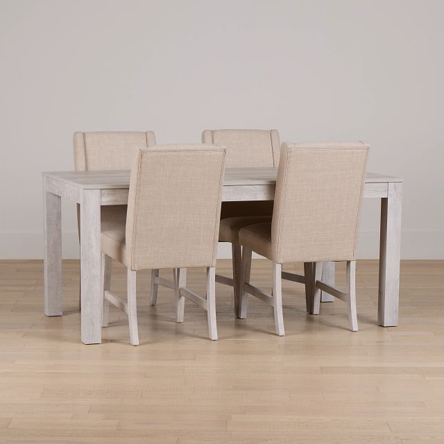 Delray White Rect Table & 4 Upholstered Chairs