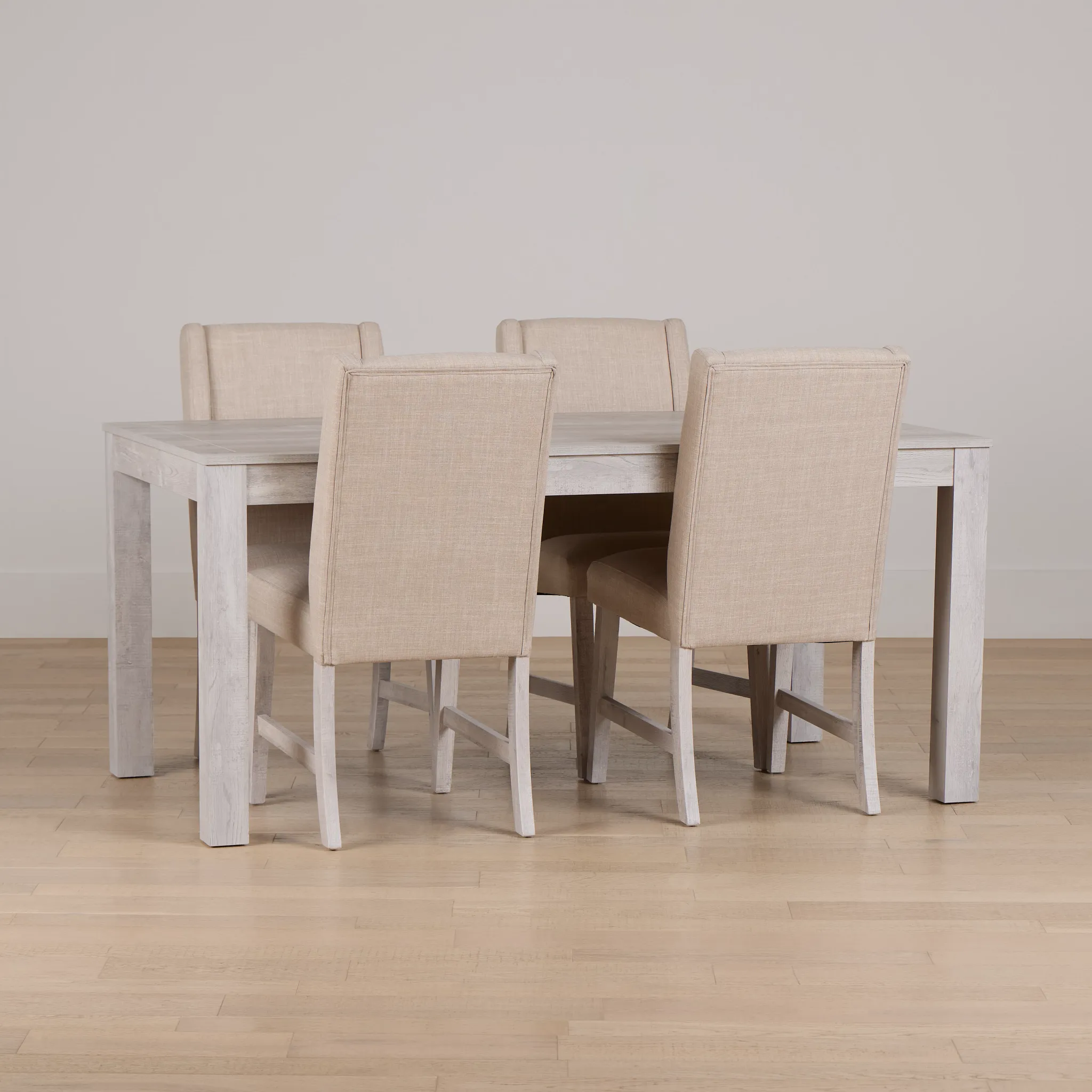Delray White Rect Table & 4 Upholstered Chairs