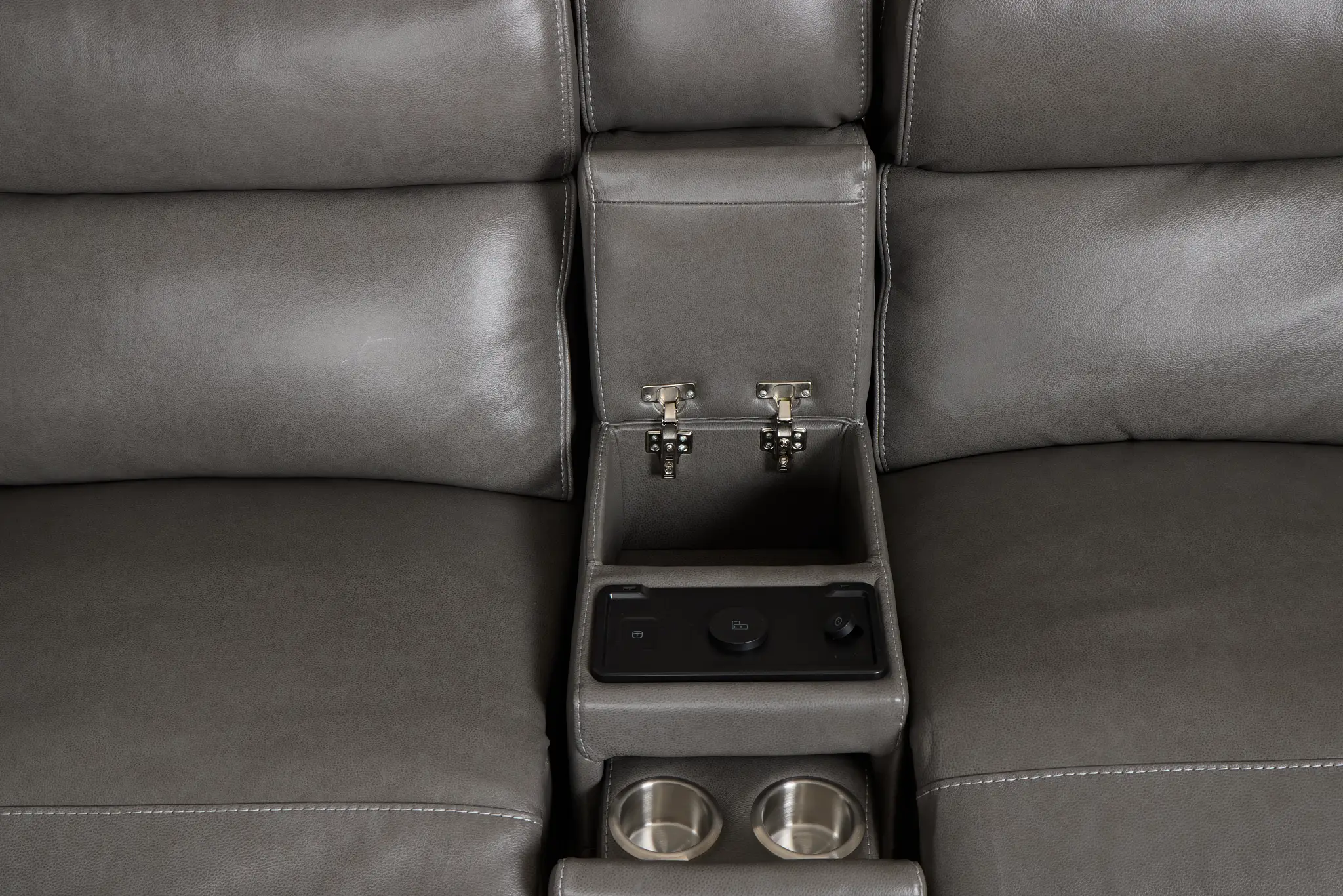 Jasper Gray Leather Large Triple Power Reclining Two-arm Sectional Jasper Gray Leather Large Triple Power Reclining Two-arm Sectional