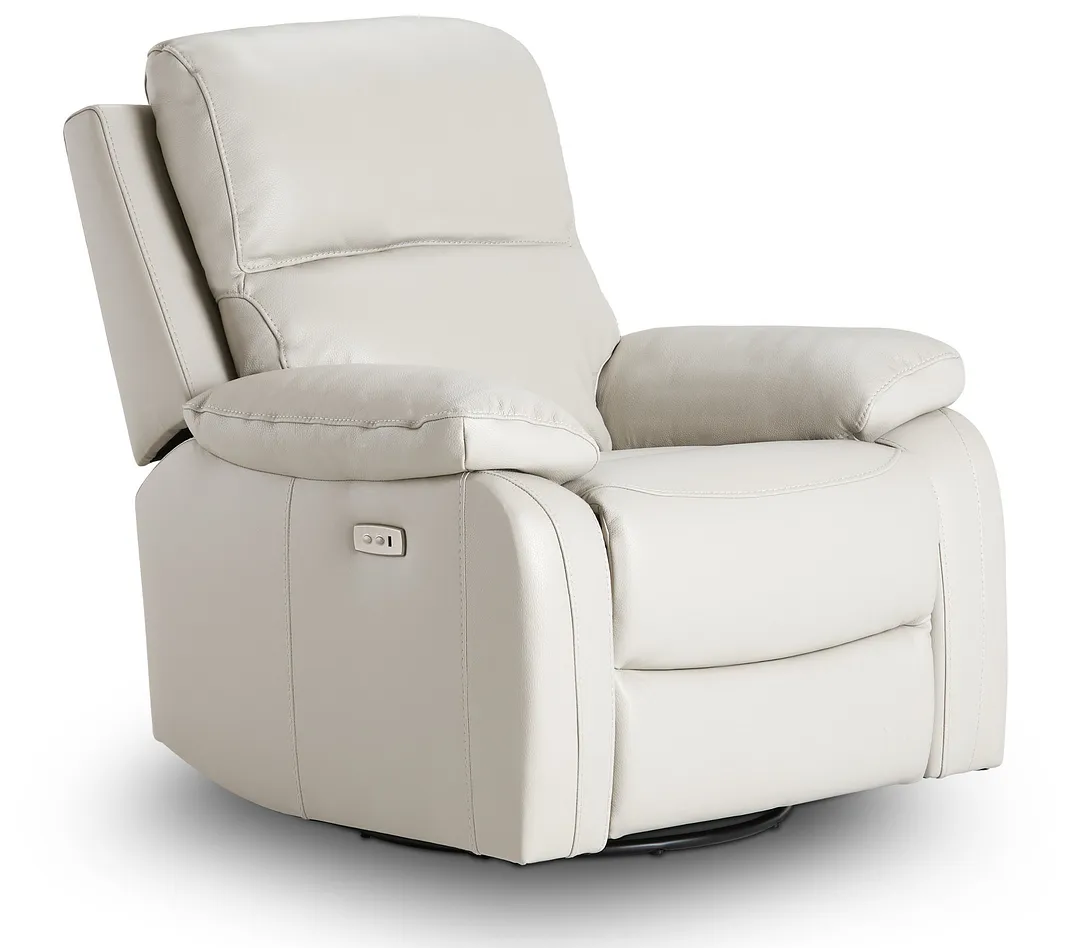Mason Light Gray Leather Power Swivel Glider Recliner
