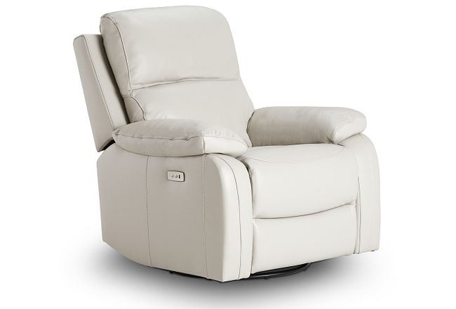 Mason Light Gray Leather Power Swivel Glider Recliner