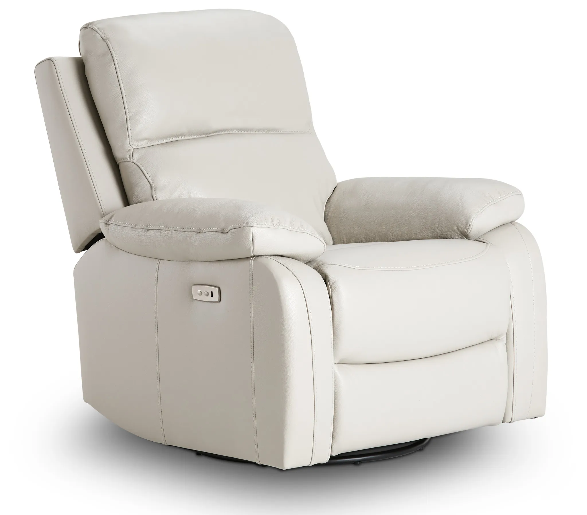 Mason Light Gray Leather Power Swivel Glider Recliner