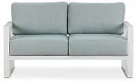 Linear White Teal Aluminum Loveseat
