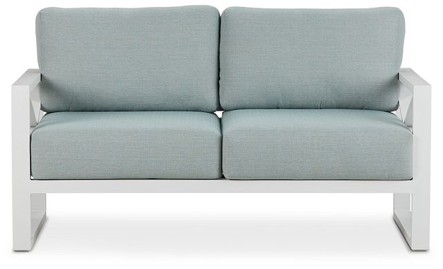 Linear White Teal Aluminum Loveseat