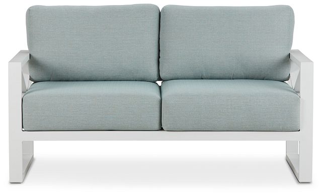 Linear White Teal Aluminum Loveseat