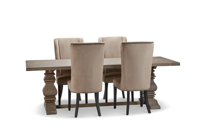 Hadlow Gray 95" Table & 4 Velvet Chairs