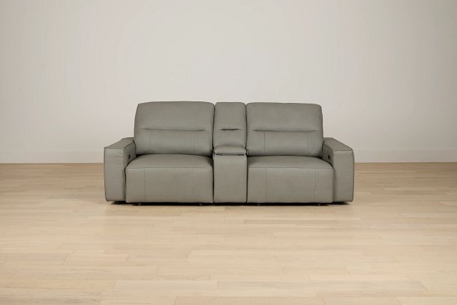 Rudy Gray Lthr/vinyl Power Extension Chaise Console Loveseat