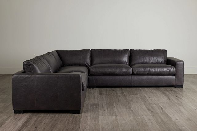 Bohan Black Leather Large Two-arm Sectional