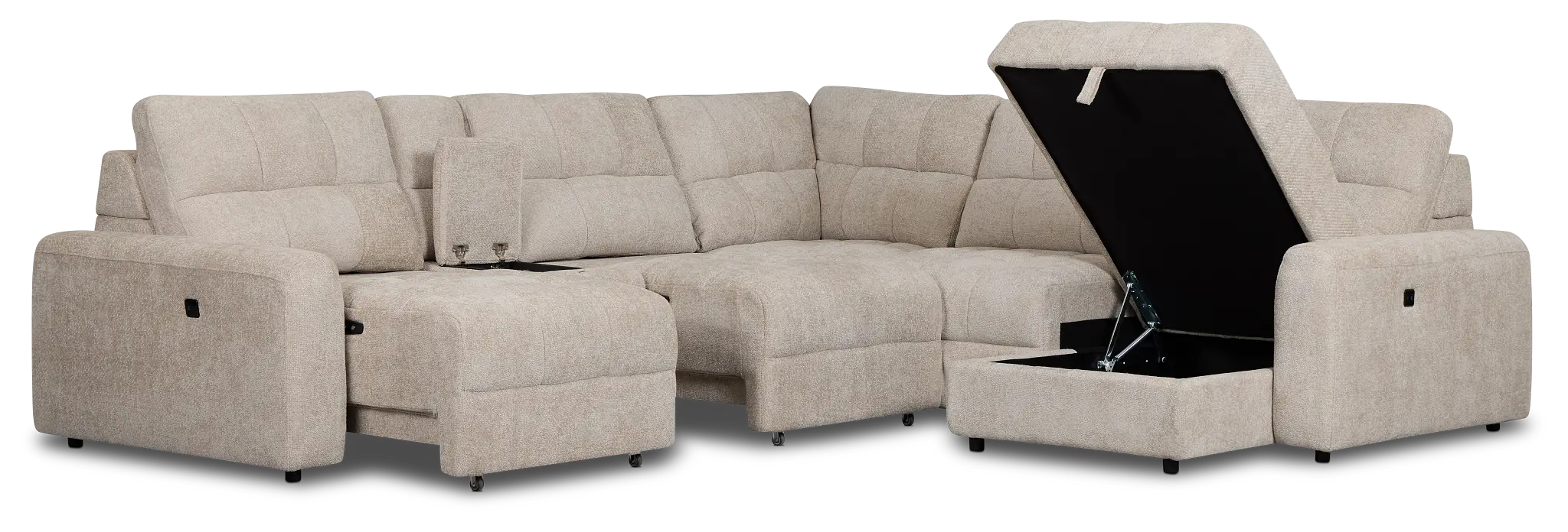 Hendrix Light Taupe Fabric Small Dual Power Right Extension Chaise Sectional Hendrix Light Taupe Fabric Small Dual Power Right Extension Chaise Sectional