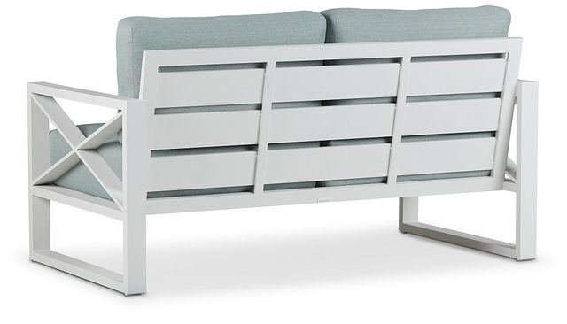 Linear White Teal Aluminum Loveseat