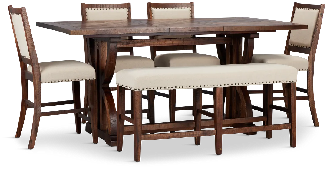 Joplin Dark Tone Extension High Table, 4 Barstools & High Bench