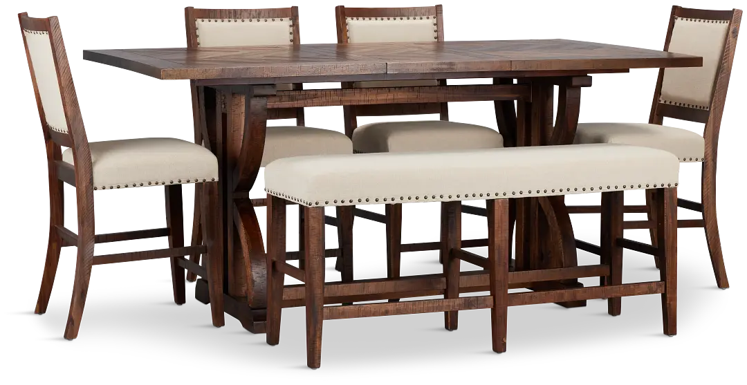 Joplin Dark Tone Extension High Table, 4 Barstools & High Bench Joplin Dark Tone Extension High Table, 4 Barstools & High Bench