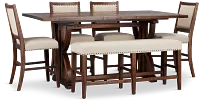 Joplin Dark Tone Extension High Table, 4 Barstools & High Bench