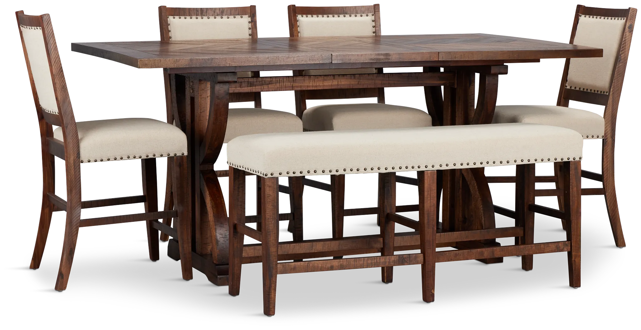 Joplin Dark Tone Extension High Table, 4 Barstools & High Bench