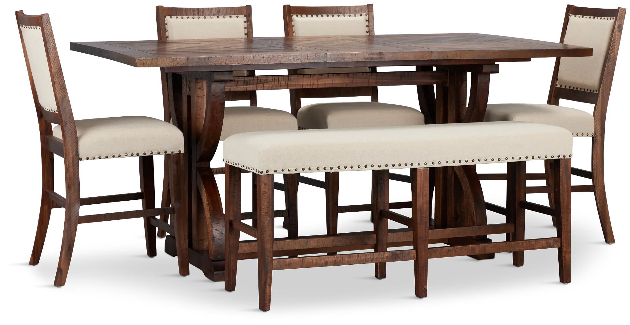 Joplin Dark Tone Extension High Table, 4 Barstools & High Bench Joplin Dark Tone Extension High Table, 4 Barstools & High Bench